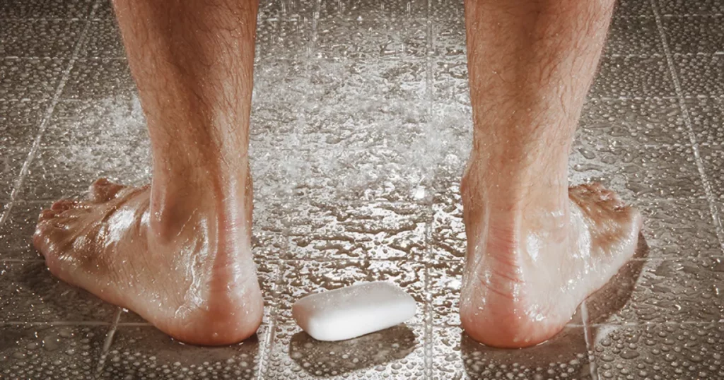 How can you keep your feet dry and comfortable during a shower